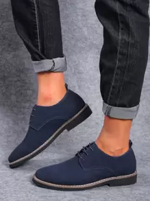 Men's Breathable Low-Cut Grained Surface Matte Leather Shoes With Round Toe, Lace-Up Closure, Low Heel, Suitable For Casual Settings, College Sauntering, All Seasons, Pu Material