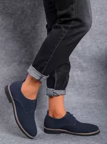 Men's Breathable Low-Cut Grained Surface Matte Leather Shoes With Round Toe, Lace-Up Closure, Low Heel, Suitable For Casual Settings, College Sauntering, All Seasons, Pu Material