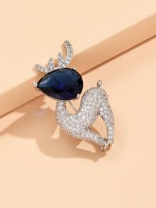 Christmas Rhinestone Elk Design Brooch - Navy Blue - View 3