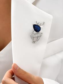 Christmas Rhinestone Elk Design Brooch - Navy Blue - View 2