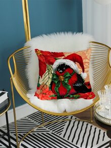 Christmas Bird Print Cushion Cover Without Filler - Multicolor - View 6