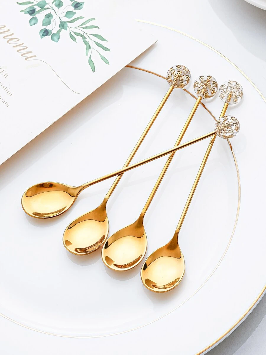 4pcs Star & Moon Pattern Stainless Steel Spoon - Multicolor - View 1