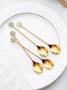 4pcs Star & Moon Pattern Stainless Steel Spoon - Multicolor - View 3