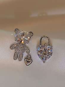 Andkiss Rhinestone Bear Decor Earrings - Silver - View 1