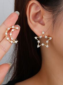 1 Pair 18K Gold Plated Cubic Zirconia Star & Moon Earrings For Middle Eastern Women - Yellow Gold - View 1