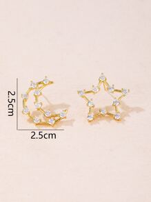 1 Pair 18K Gold Plated Cubic Zirconia Star & Moon Earrings For Middle Eastern Women - Yellow Gold - View 4