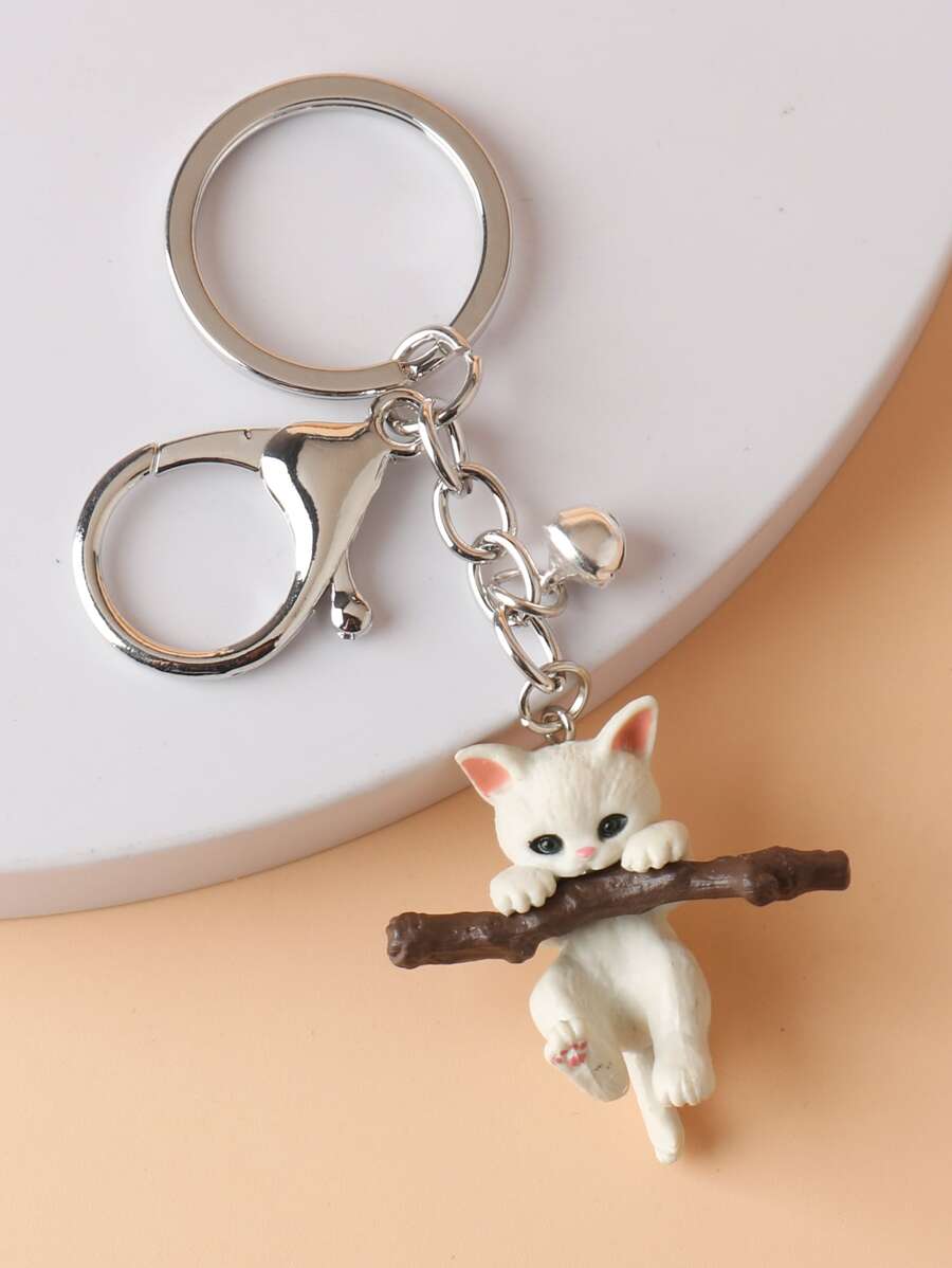 可爱创意单件吊坠卡通猫咪铃铛挂件钥匙扣，包包挂饰，汽车配饰，哥特风Y2K包包挂饰，送给老师、朋友、姐妹的礼物创意 - 白色 - 查看 1