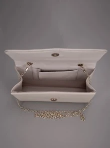 極簡縫製 Pu 女用斜背包與手拿包 - 杏色 - 查看 5