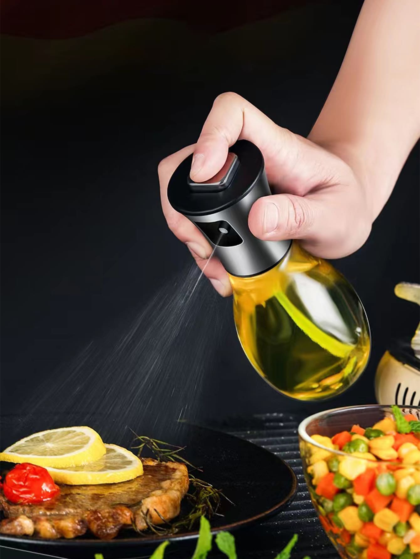 1pc Stainless Steel Clear Oil Spray Bottle - Silver - View 1