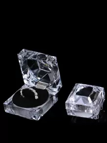 1 pieza Caja de almacenamiento de joya transparente en forma geométrica - Negro - Ver 1