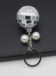 Llavero con perla artificial & bola accesorio - Plateado - Ver 2