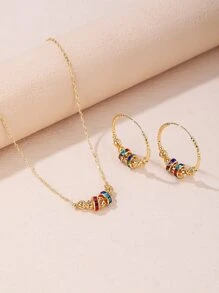 3pcs/Set Women's Fashion Hollow Beaded Colorful Crystal Necklace Earrings Set - Multicolor - View 1