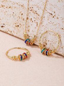 3pcs/Set Women's Fashion Hollow Beaded Colorful Crystal Necklace Earrings Set - Multicolor - View 3