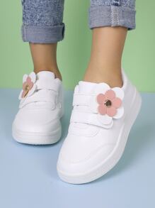 Girls' Flower Decoration Hook-and-loop Fastener Skateboarding Shoes Children's Sports Shoes - White - View 3