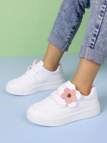 Girls' Flower Decoration Hook-and-loop Fastener Skateboarding Shoes Children's Sports Shoes - White - View 4