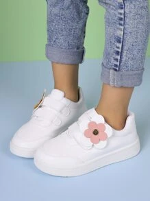 Girls' Flower Decoration Hook-and-loop Fastener Skateboarding Shoes Children's Sports Shoes - White - View 5