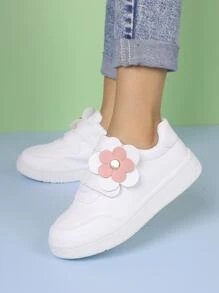 Girls' Flower Decoration Hook-and-loop Fastener Skateboarding Shoes Children's Sports Shoes - White - View 6