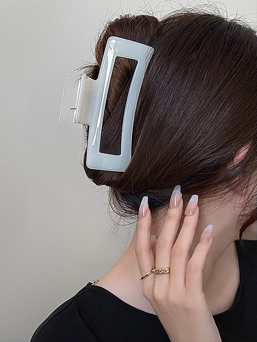 Rectangle Hair Claw For Daily Use For Girls Hairstyles Casual - White - View 1