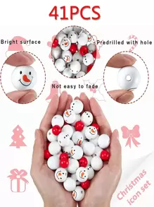 40入組聖誕雪人圖案釘珠掛飾 - 彩色 - 查看 6
