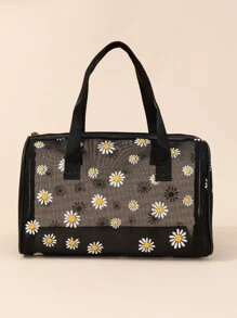 Large Capacity Portable Daisy Net Makeup Bag Organizer Makeup Travel Toiletry Organizer Clear Essentials Gifts Storage Zipper Accessories Nail