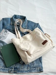 輕量級商務休閒字母補丁裝飾購物袋,附錢包學校背包,適用於畢業生、十幾歲女孩、大學、高中的新鮮人、大二、大三、大四的學生,完美適用於戶外、旅遊、返校,適用於女孩、女性大學生、新手和白領工作者,適用於辦公室、大學、工作、商務、通勤、戶外、旅行、外出,附小零錢袋女性包。 - 米色 - 查看 3