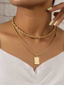 Chi tiết trái tim Vòng cổ xếp lớp hình chữ nhật - Vàng - Xem 1