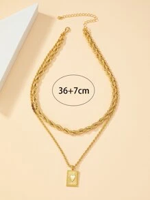 Chi tiết trái tim Vòng cổ xếp lớp hình chữ nhật - Vàng - Xem 3