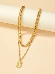 Chi tiết trái tim Vòng cổ xếp lớp hình chữ nhật - Vàng - Xem 4