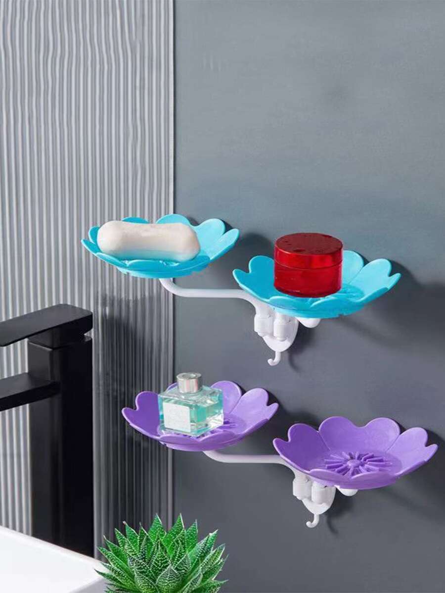 1pc Flower Design Punch-free Wall Mounted Random Soap Dish - Multicolor - View 1
