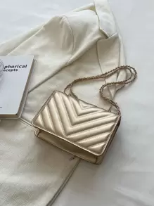 Mini bolso cuadrado acolchado de cierre de empuje metálico con cadena, estilo Funky, Punk y bolso para la moda callejera - Dorado - Ver 7