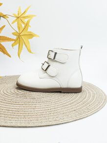 Girls Buckle Decor Combat Boots - White - View 3