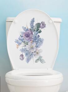 1入組花朵圖案馬桶蓋貼花 - 彩色 - 查看 1