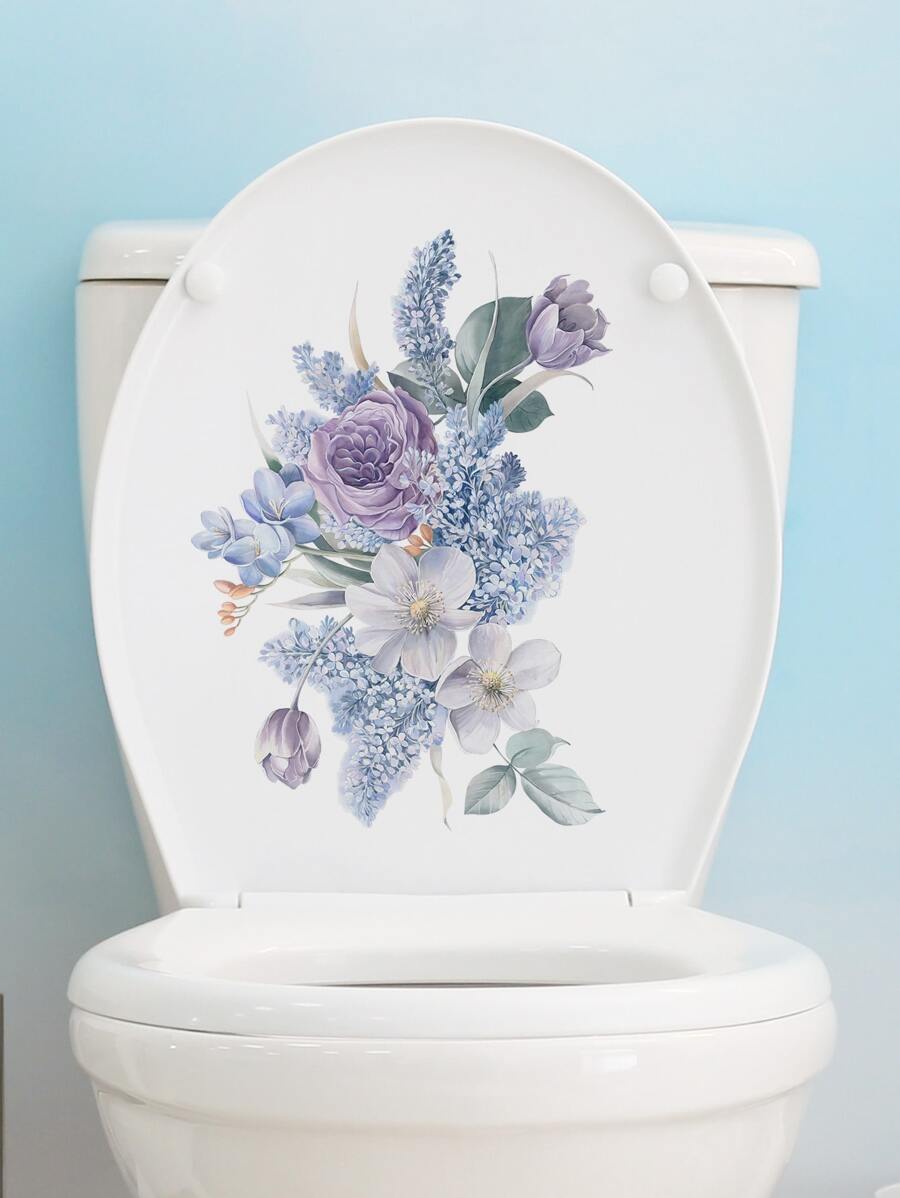 1入組花朵圖案馬桶蓋貼花 - 彩色 - 查看 1