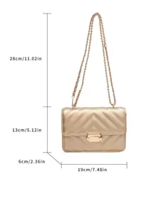 Mini bolso cuadrado acolchado de cierre de empuje metálico con cadena, estilo Funky, Punk y bolso para la moda callejera - Dorado - Ver 3
