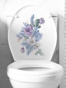 1入組花朵圖案馬桶蓋貼花 - 彩色 - 查看 3