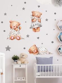 1pc Cartoon Bear Pattern Wall Sticker - Multicolor - View 1