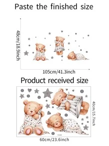 1pc Cartoon Bear Pattern Wall Sticker - Multicolor - View 3