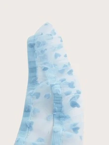 ROMWE Kawaii Heart Mesh Ruffle Hem Top - Blue - View 4