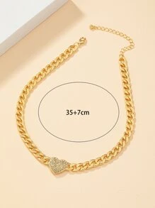 水鑽愛心裝飾項鍊 - 金黃色 - 查看 4