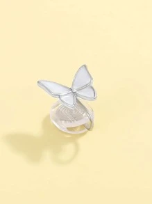 1只女性時尚簡約蝴蝶油滴無耳洞耳夾,適合日常佩戴 - 銀色 - 查看 3