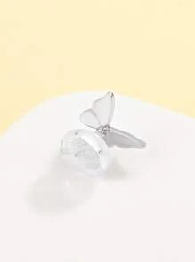 1只女性時尚簡約蝴蝶油滴無耳洞耳夾,適合日常佩戴 - 銀色 - 查看 7