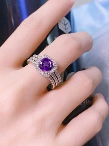 3pcs Rhinestone Decor Ring - Purple - View 2