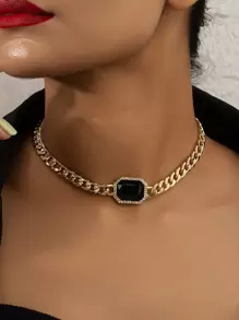 Rhinestone Decor Necklace - Yellow Gold - View 1