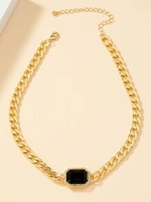 Rhinestone Decor Necklace - Yellow Gold - View 2