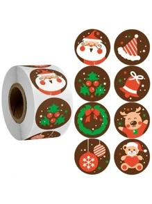 1 Volume (About 500 Pcs) Merry Christmas Stickers 2.5cm Gift Sealing Stickers Holiday Candy Bag DIY Gift Baking Wrapping Envelope Stationery Christmas Party Decoration,Christmas - Multicolor - View 1