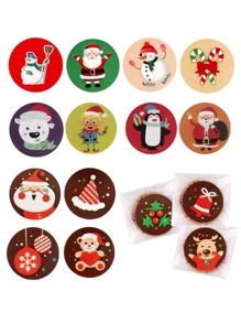 1 Volume (About 500 Pcs) Merry Christmas Stickers 2.5cm Gift Sealing Stickers Holiday Candy Bag DIY Gift Baking Wrapping Envelope Stationery Christmas Party Decoration,Christmas - Multicolor - View 2