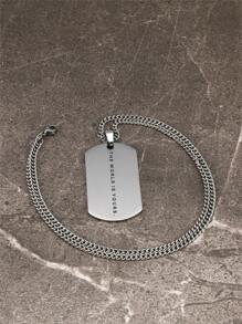 FEEL STYLE 1pc Simple Style Stainless Steel Dog Tag Pendant Necklace With Inspirational Engraving, Suitable For Men's Daily Wear - Silver - View 2