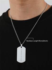 FEEL STYLE 1pc Simple Style Stainless Steel Dog Tag Pendant Necklace With Inspirational Engraving, Suitable For Men's Daily Wear - Silver - View 4