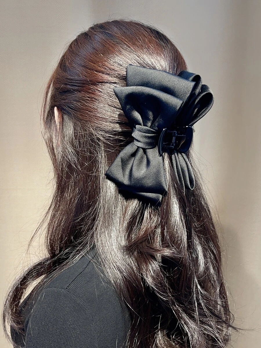 蝴蝶結裝飾髮爪 - 黑色 - 查看 1