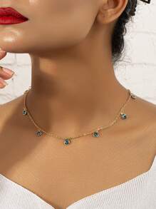 Evil Eye Charm Necklace - Yellow Gold - View 1